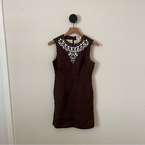 Milly of New York Dark Brown Jacquard Beaded Jeweled Dress 2
